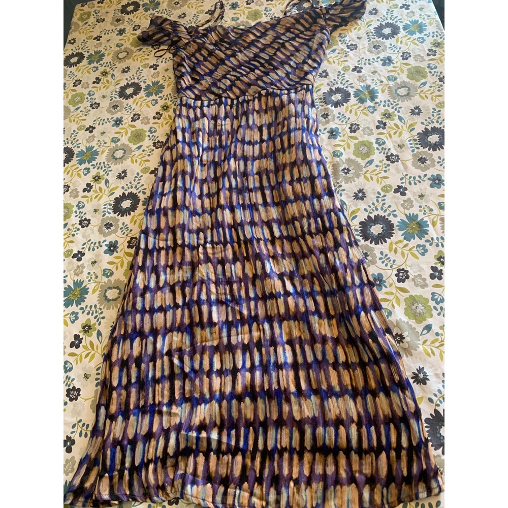 LOST + WANDER‎ Abstract Brushstroke Maxi Dress V Neck Spaghetti Strap Purple XS